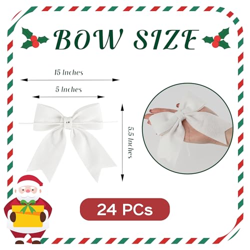 White Felted Christmas Bows 5 Inch - Pack of 24 Holiday Gift Wrapping & Decor