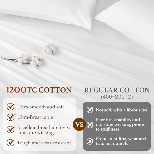 White Cotton King Duvet Cover Set - 1200 Thread Count Luxury Bedding