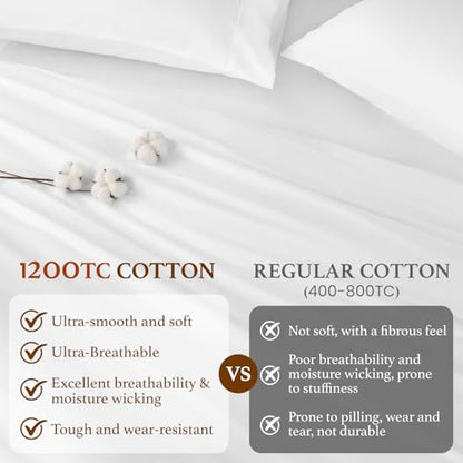 White Cotton King Duvet Cover Set - 1200 Thread Count Luxury Bedding