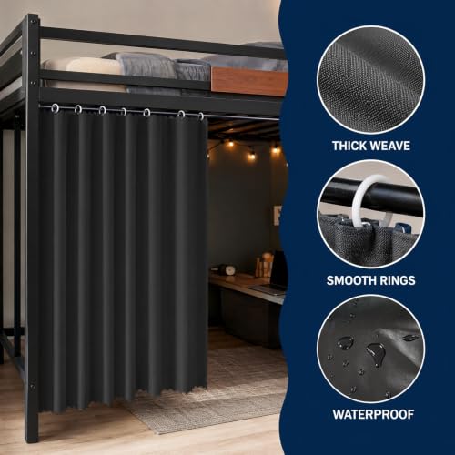 Twin XL Bunk Bed Curtain Set - Black, 47 x 78.7 Inches, Pack of 2 - Blackout Privacy Panels for Dorms