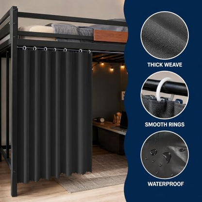 Twin XL Bunk Bed Curtain Set - Black, 47 x 78.7 Inches, Pack of 2 - Blackout Privacy Panels for Dorms