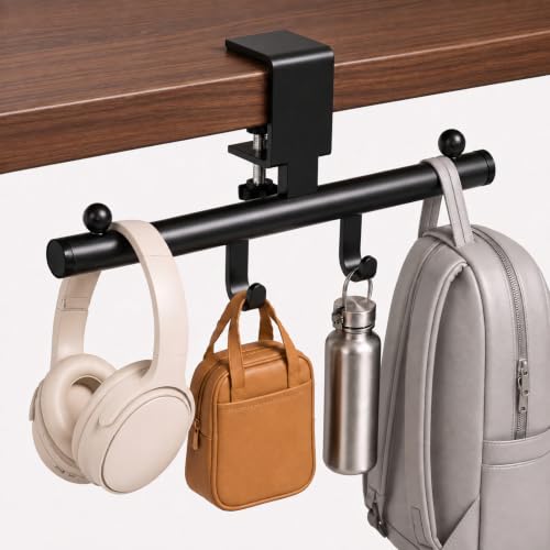 Desk Bag Hook for Desk Black Bag Holder Clamp-On Purse & Backpack Hook