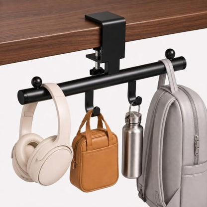 Desk Bag Hook for Desk Black Bag Holder Clamp-On Purse & Backpack Hook