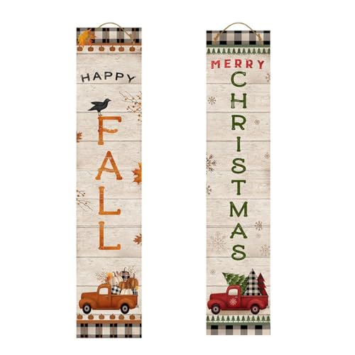 Fall Double Sided Reversible Pine Porch Leaner FW Truck - 47x9.5, Seasonal Decor
