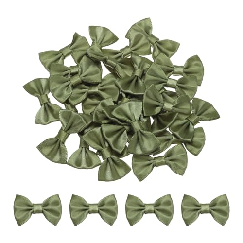 Olive Green Satin Bow Ties 1.5x1 Inch Mini Bowknot for Crafts & Decorations - 30 Pcs