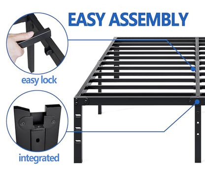 NEW JETO Metal Bed Frame,Twin Size Bed Frame with Storage Space,Heavy Duty Sturdy Mattress Foundation,Easy Assembly,No Box Spring Needed, Black,14 Inch,Twin