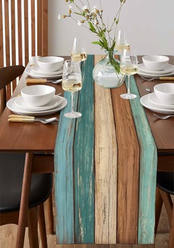 Cotton Linen Geometric Table Runner - Rustic Rectangular Plate Mat for Dining & Home Decor 13x108 inches