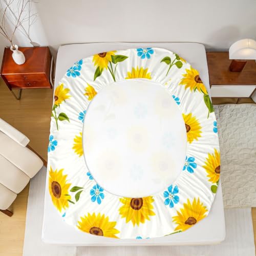 Kids Sunflower Bed Sheets Set King Size Yellow Blue Deep Pocket Microfiber