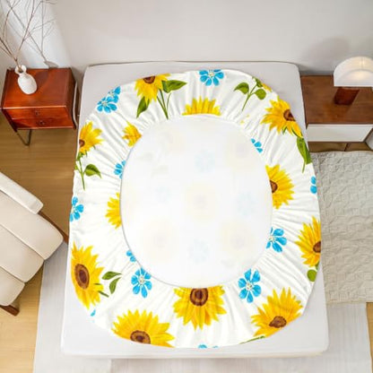 Kids Sunflower Bed Sheets Set King Size Yellow Blue Deep Pocket Microfiber