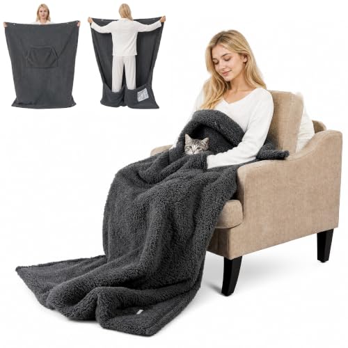 Garvee Electric Heated Blanket with Deep Foot Pocket & Large Front Pocket - Gray, 45x60 Inches