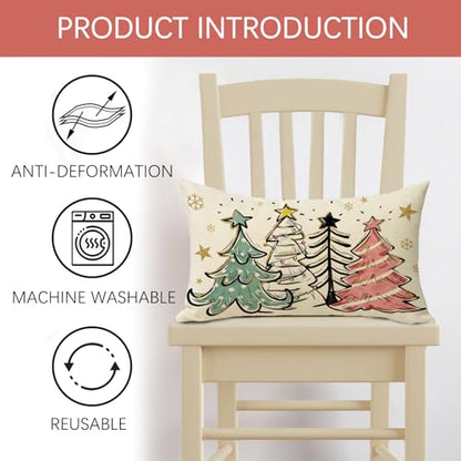 Christmas Tree Lumbar Decorative Throw Pillow Cover 12 x 20 Inches - Pack of 1