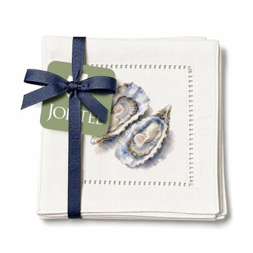 Jolitee Coastal Oyster Pair Cocktail Napkins - Reusable 6x6 Inch Set of 6
