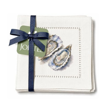 Jolitee Coastal Oyster Pair Cocktail Napkins - Reusable 6x6 Inch Set of 6
