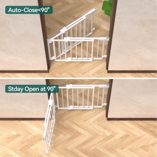 Babelio 29-43" No Bottom Bar Baby Gate for Stairs, Safety Pet Gates with Large Walk Thru Door, Hardware Mount Dog Gate for The House and Doorways, White