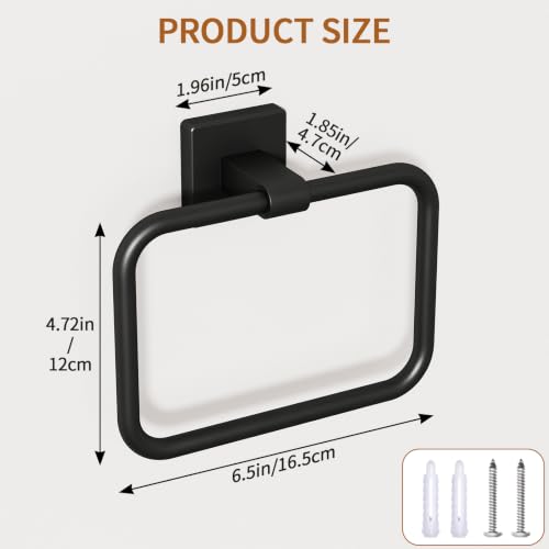 Jesginboo Hand Towel Holder for Bathroom Black 1 Pack Rectangular Wall Mount