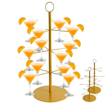 Gold 2 Pack Champagne Tower for Parties, 3-Tier Cocktail Glass Stand