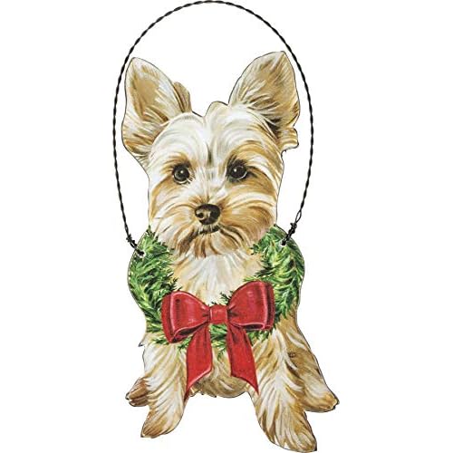 Primitives by Kathy Christmas Yorkie Wooden Decorative Hanging Ornament