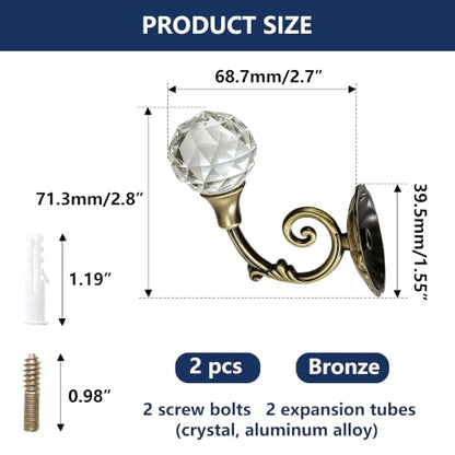 Bronze Crystal Aluminum Alloy Curtain Holdbacks - 2 Pack, Elegant Tiebacks with Hardware