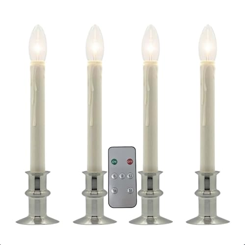 Celestial Lights Battery Operated Window Candle Set - Brushed Nickel, Timer & Flicker/Steady