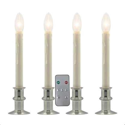 Celestial Lights Battery Operated Window Candle Set - Brushed Nickel, Timer & Flicker/Steady
