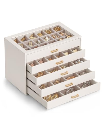 Lolalet Earring Organizer Jewelry Box with Clear Lid - Beige, 5 Layers
