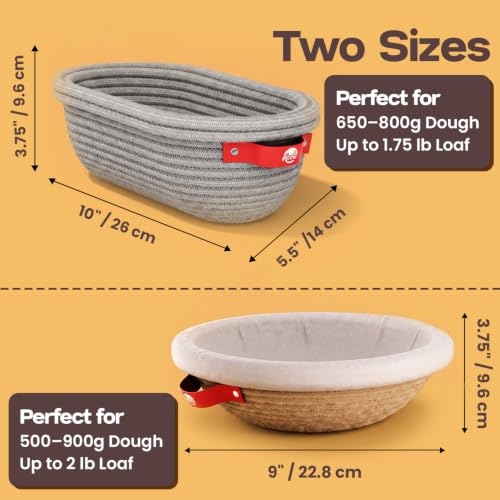 Bread Proofing Basket Set - Round & Oval Sourdough Banneton Baskets with Liners & Cover