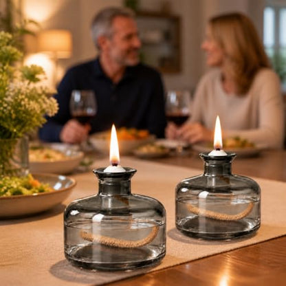 Gray Refillable Glass Oil Lamp Set - Petite Indoor & Outdoor Liquid Oil Lamps