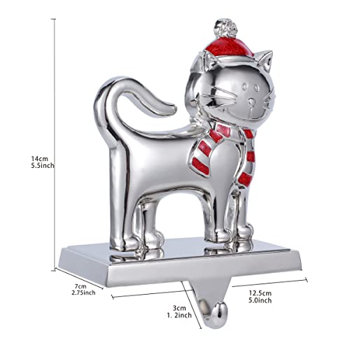 Christmas Stocking Holders Set for Mantel - Cute Cat Design Heavy Metal Hooks