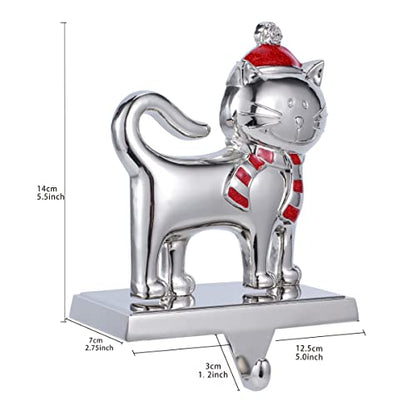 Christmas Stocking Holders Set for Mantel - Cute Cat Design Heavy Metal Hooks