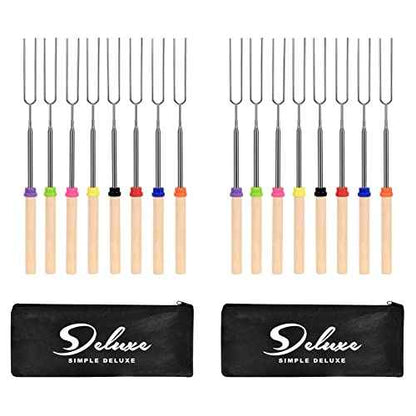 Simple Deluxe 16 Pcs 32 inch Marshmallow Roasting Sticks Extendable Design - Stainless Steel Smores Skewers For Camping, Bonfire, Fireplace, Retractible Sticks with Wooden Handle