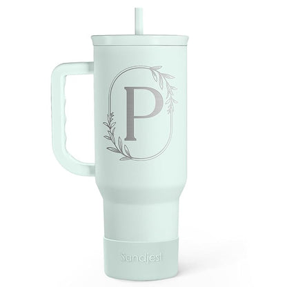 Personalized Monogram Tumbler with Handle - 40oz (Letter P) Insulated Travel Cup