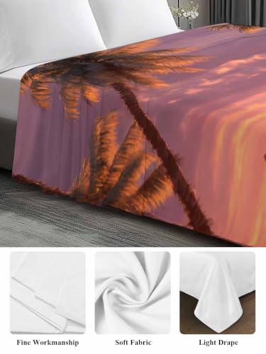 Queen Microfiber Flat Sheet Tropical Sunset Beach Surfboards - Purple, Orange, Black