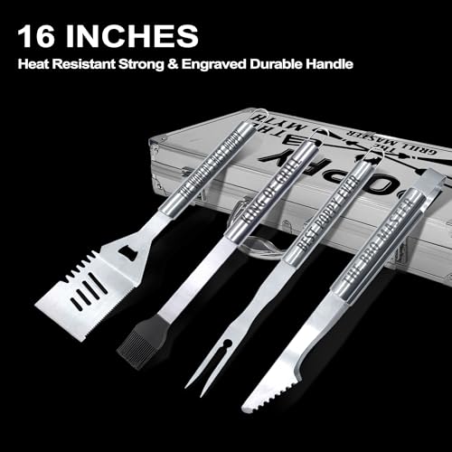 Heavy Duty Poppy Gifts for Grandpa Grill Set - Stainless Steel BBQ Utensils with Non-Slip Handles - Poppy Variation
