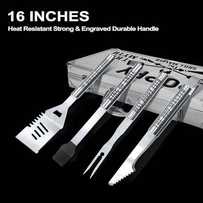 Heavy Duty Poppy Gifts for Grandpa Grill Set - Stainless Steel BBQ Utensils with Non-Slip Handles - Poppy Variation
