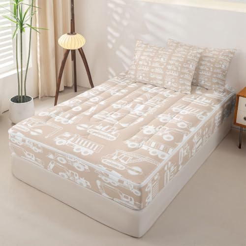 Kids Construction Excavator Comforter Set Twin Size - Light Khaki / Twin