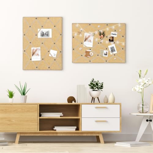 Natural Jute Memo Board with Criss-Cross Ribbon Grid Wall Decor