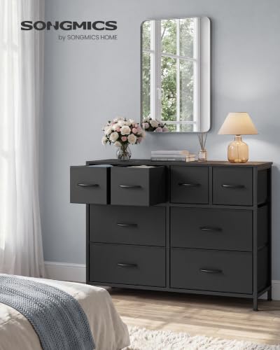 SONGMICS Ink Black Wide Dresser with 8 Fabric Drawers and Steel Frame - 11.8"D x 38.9"W x 29.4"H