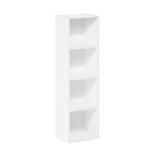 Furinno PASIR Book Shelf, 4-Tier Modern Bookshelf, Open Shelves Bookcase 9 x 12 x 42, Easy Assembly, for Living Room, Bedroom, Home Office, White