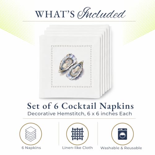 Jolitee Coastal Oyster Pair Cocktail Napkins - Reusable 6x6 Inch Set of 6