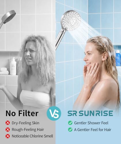 Filtered Shower Head with Handheld Spray and Water Softener Beads - Bright Silver / 1.8GPM + 1 Filter