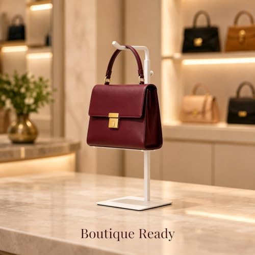 White 2-Pack Adjustable Display Stands for Purses & Banners - Versatile Retail & Home Use