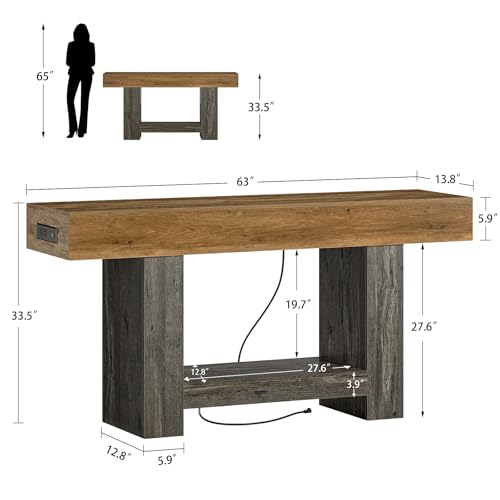 Narrow Farmhouse Entryway Table with RGB Smart Lights & Charging Station