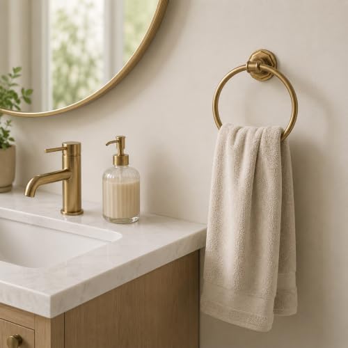 Industrial Champagne Gold Square Bathroom Towel Ring - Wall Mount Hand Towel Holder