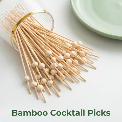 1500 Pack Wooden Cocktail Picks with Ball Top - 4.7 Inch Food Skewers for Drinks & Appetizers
