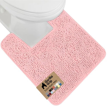 GORILLA GRIP Plush Absorbent Shaggy Chenille Bath Rug Mat for Square Toilet Base with Rubber Backing, Machine Washable Rugs, Soft Microfiber Contour Mats for Toilets, Bathroom Decor, Lt Pink