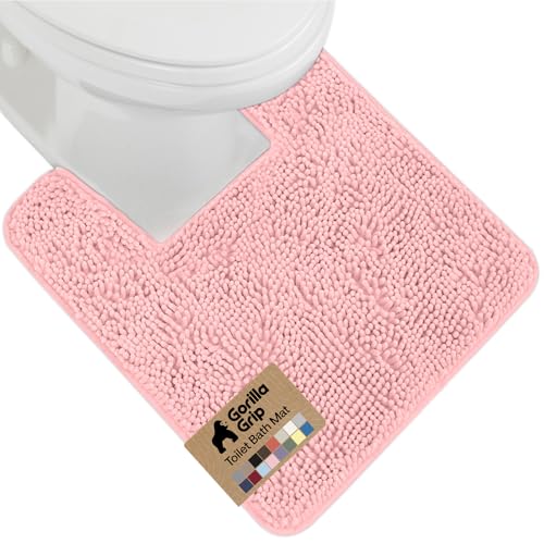 GORILLA GRIP Plush Absorbent Shaggy Chenille Bath Rug Mat for Square Toilet Base with Rubber Backing, Machine Washable Rugs, Soft Microfiber Contour Mats for Toilets, Bathroom Decor, Lt Pink