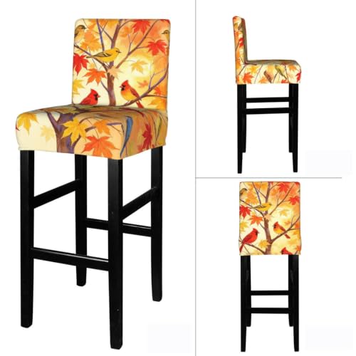 Autumn Tree Birds Bar Stool Covers Set of 2 - Elastic Polyester Protect & Decor