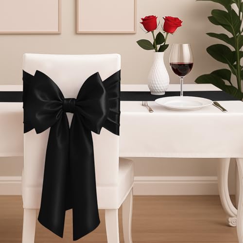 Black Satin Table Runner 12x108 Inches - Pack of 6 | Festive Event Decor