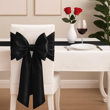 Black Satin Table Runner 12x108 Inches - Pack of 6 | Festive Event Decor