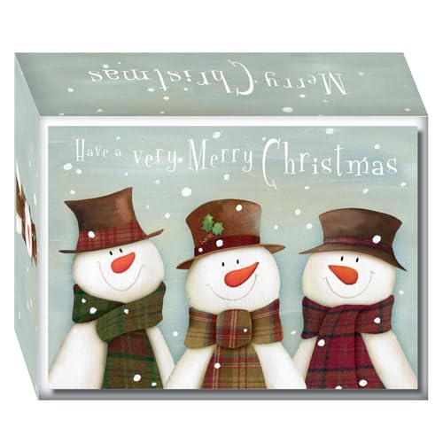 Snowman Trio Christmas Cards - 30 Count Holiday Greeting Set with Glitter Accents